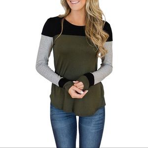 Long Sleeve Crew Neck Tunic Color Block Top